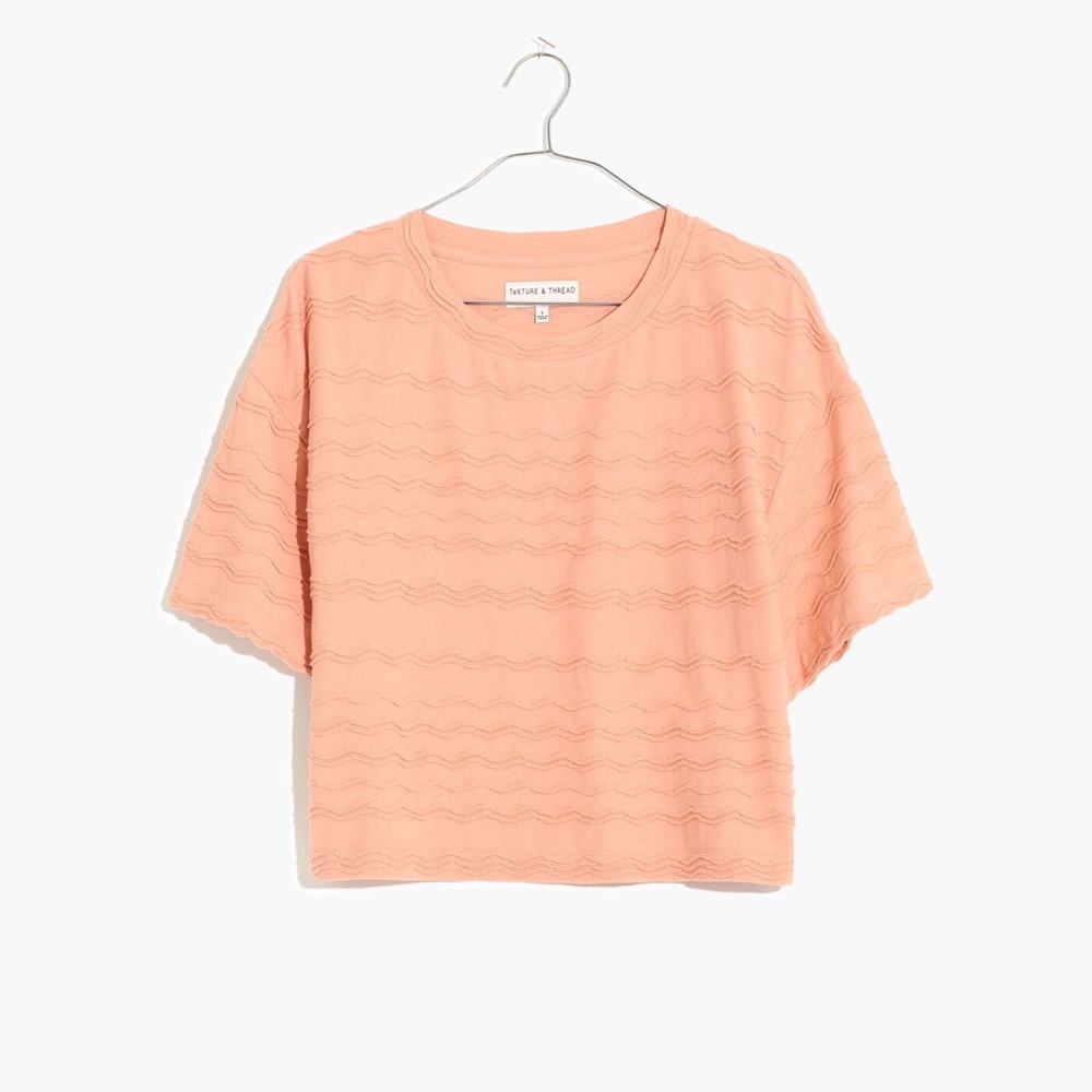 Madewell Texture & Thread Scalloped-Striped Textured Boxy Top Coral